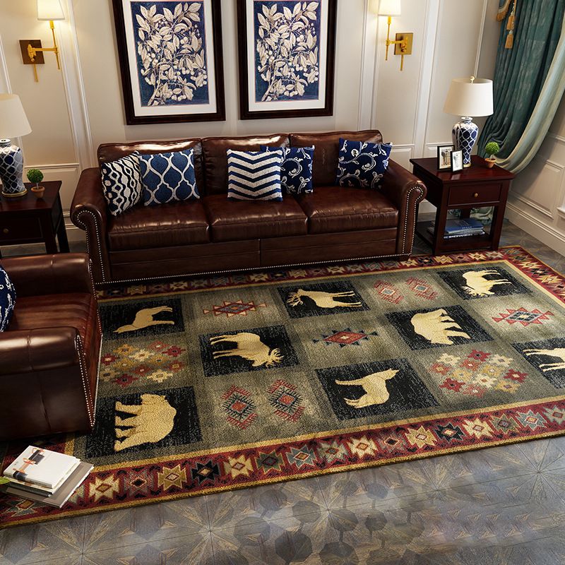 Olden Living Room Rug Multi Color Animal Print Rug Synthetics Non-Slip Backing Washable Stain-Resistant Carpet