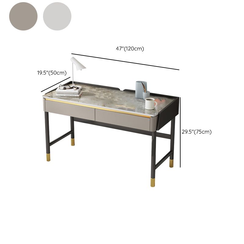 Modern Stone Office Desks Rectangular Shape Task Desk with 2 Drawers