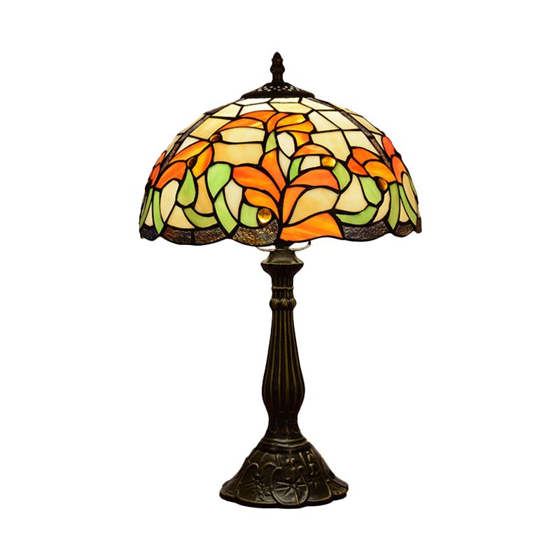 Hand-Cut Stained Glass Bronze Night Lamp Floral 1 Bulb Tiffany Style Table Light