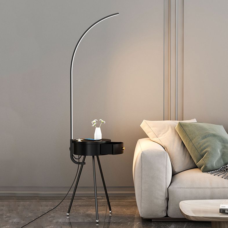 Modern Linear LED Floor Light Acrylic Bedroom Tripod Floor Lamp with Drawer