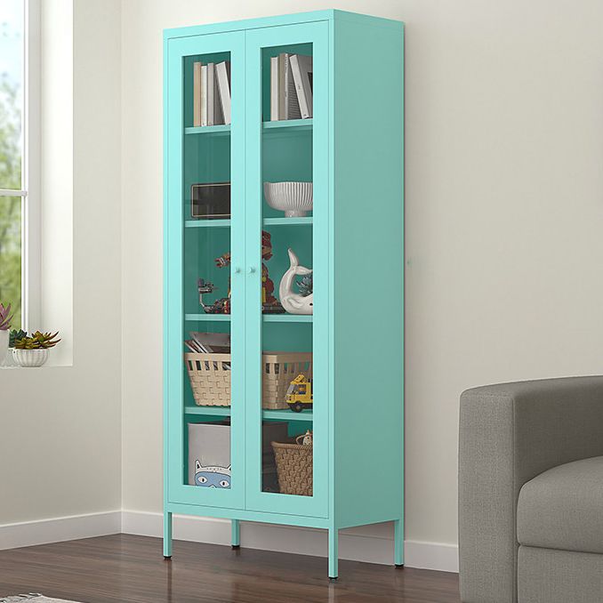 Contemporary Style Metal Bookcase Closed Back Bookshelf with Door for Home