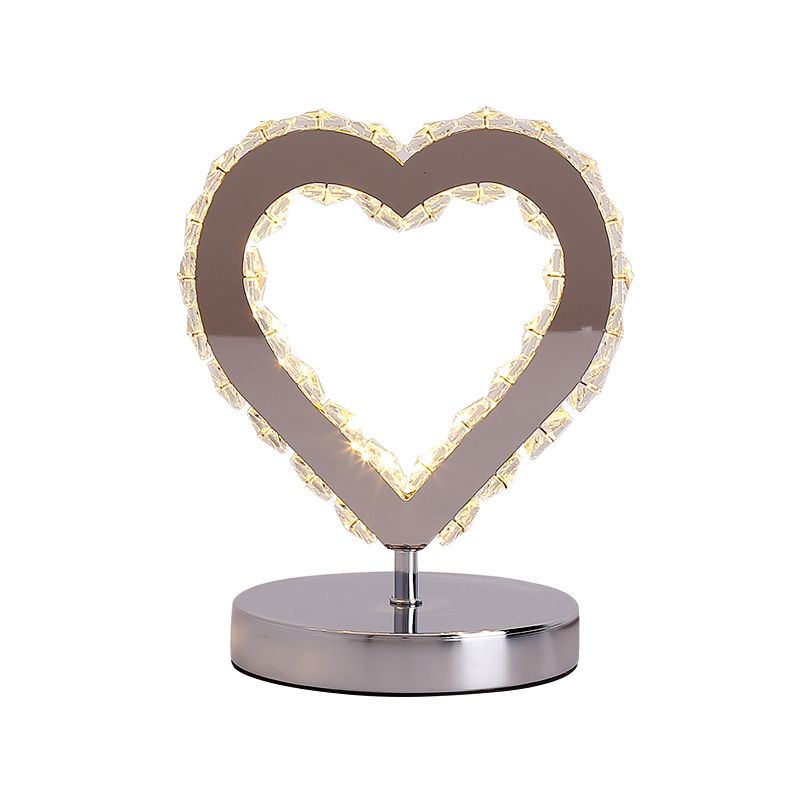 Loving Heart Crystal Block Desk Light Contemporary Chrome Nightstand Lighting for Bedside