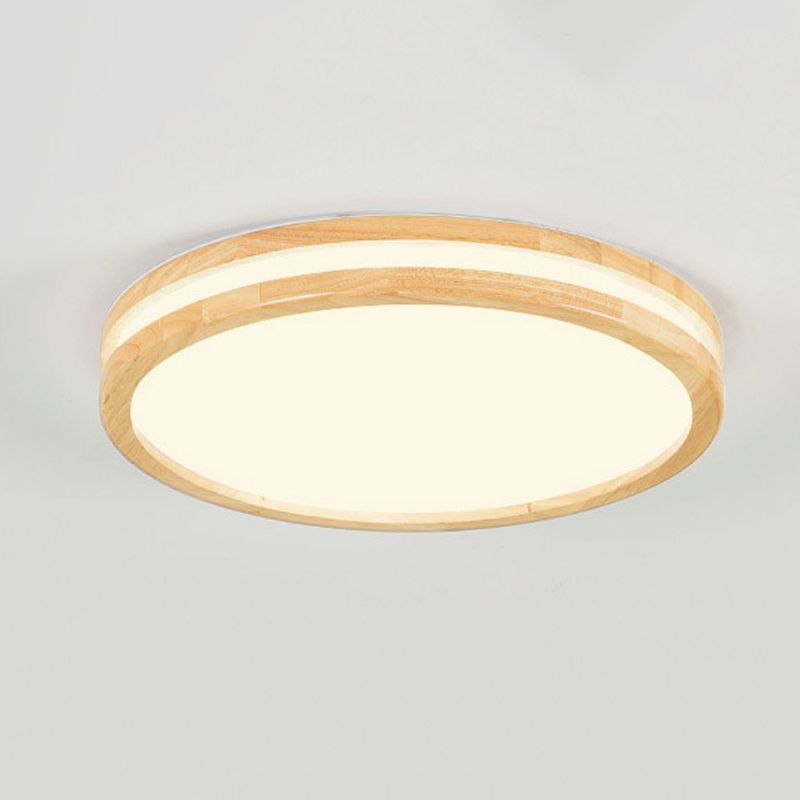 Round Simple Ceiling Mount Light Wooden LED Ceiling Light with Acrylic Shade