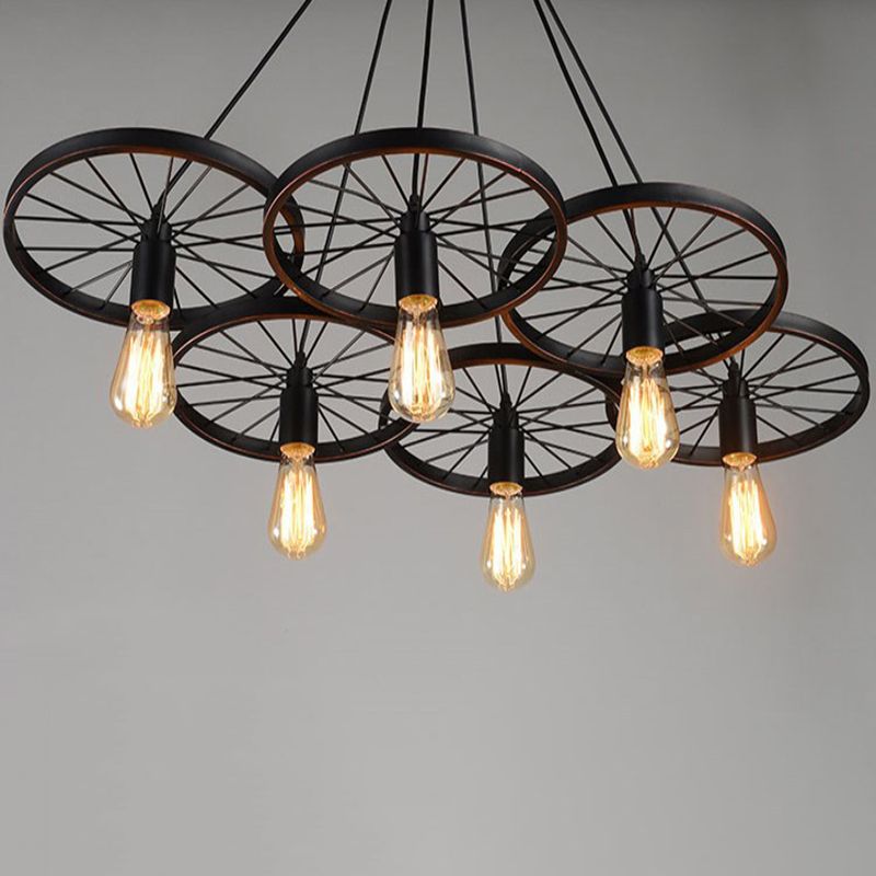 Industrial Wagon Wheel Cluster Pendant Light Metal Multi Light Pendant for Living Room