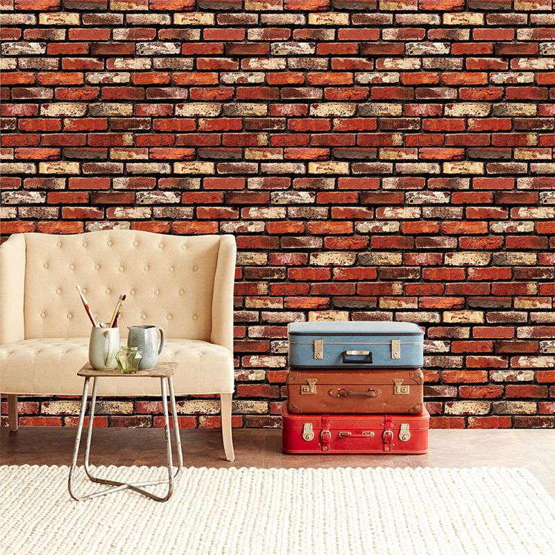 Nostalgic Stretcher Brick Wallpaper Roll for Room Construction Adhesive Wall Covering, 48.4-sq ft