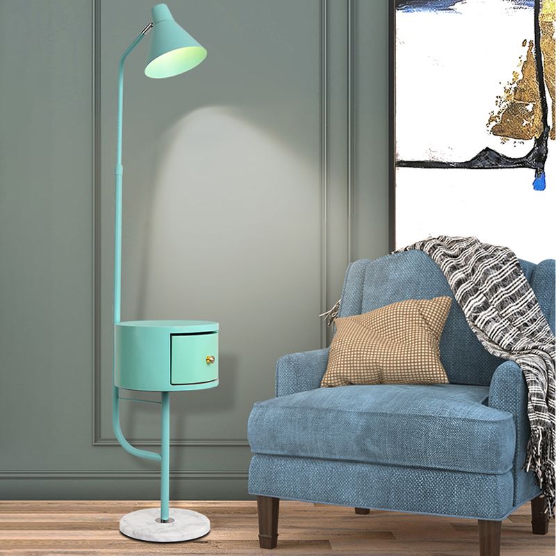 Macaroon Metal Floor Reading Lamp 1-Light Floor Light with Cabinet for Living Room