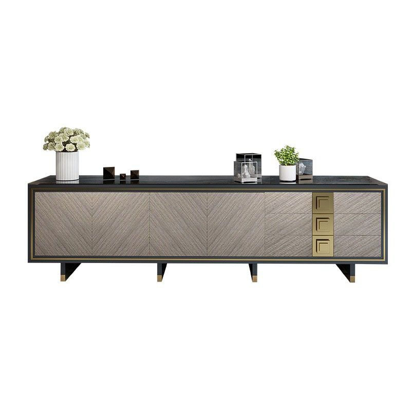 Glass TV Stand Console Enclosed Storage TV Console with 3 Drawers