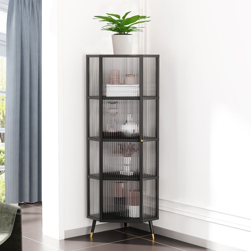 Contemporary Metal Curio Cabinet Corner Unit Hutch Cabinet for Living Room