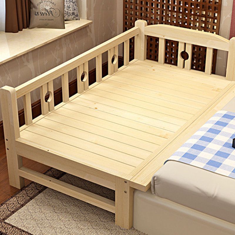 Contemporary Solid Wood Standard Bed with Detachable Guardrails in Natural