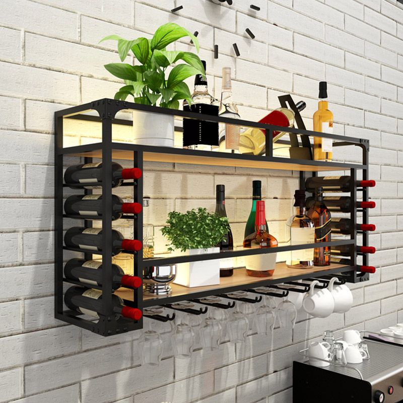 Iron Wine Rack Modern Style Wall Mounted Wine Holder Rack with Shelf