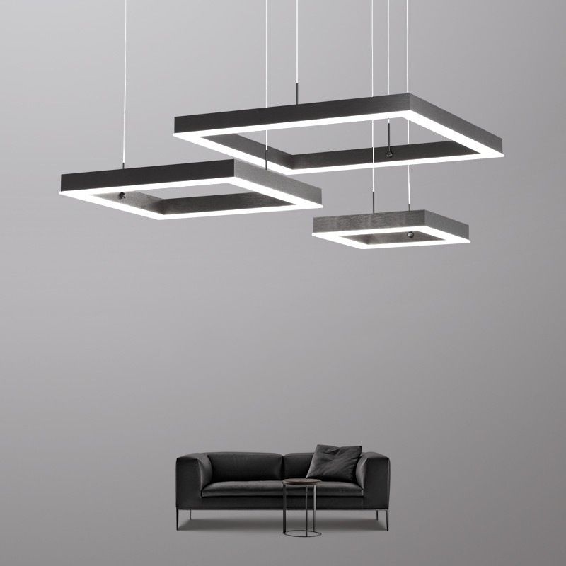 Modern 3-Tier LED Hanging Ceiling Lights Black Metal Pendant Chandelier