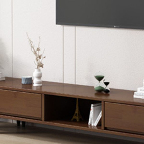 Modern Rubber Wood TV Stand Console Open Storage TV Media Stand with Legs for Living Room