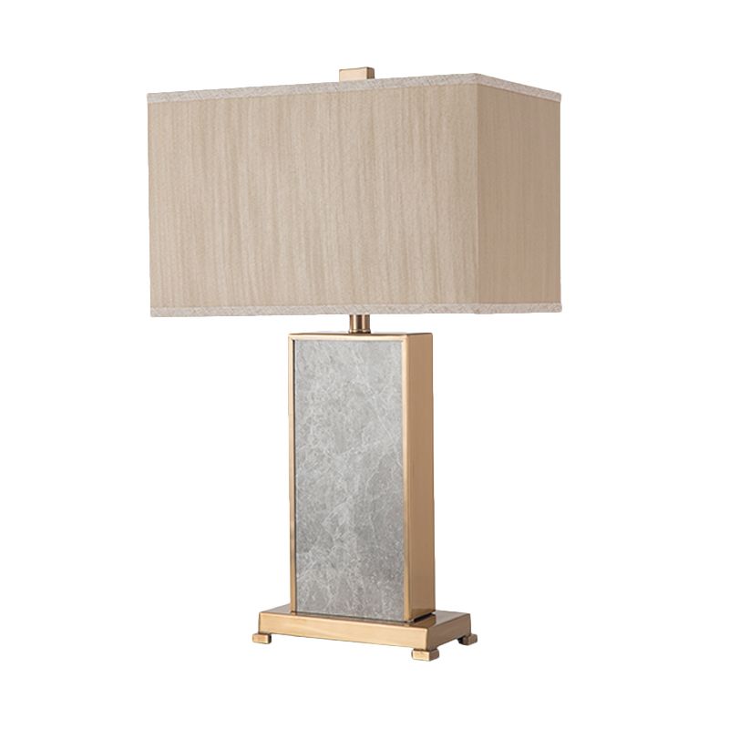 Éclairage de table en pierre rectangulaire Post-moderne 1 lampe de cheminée en tissu gris clair pour le salon