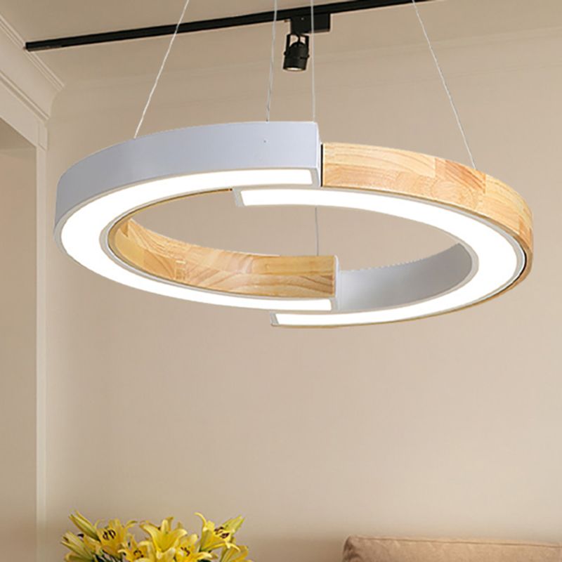 15"/19" Wide Black/White Ring Suspension Light Nordic Style Wood Hanging Lamp for Bedroom Restaurant