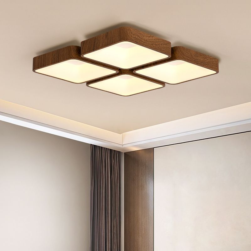 Geometry Shape LED Ceiling Lamp Modern Wood Flush Mount for Bedroom Living Room