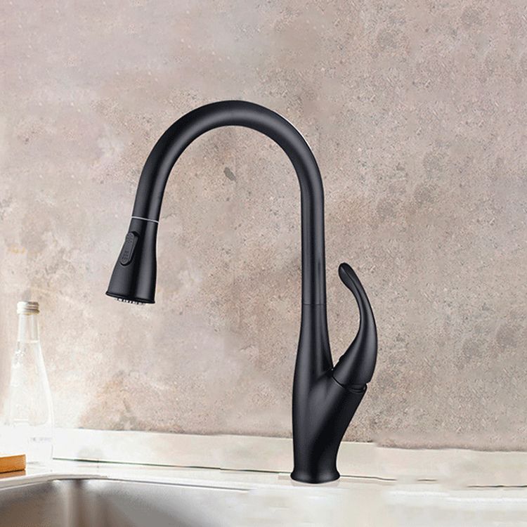 Modern 1-Handle Faucet Black/Silver Copper with Pull out Sprayer Faucet