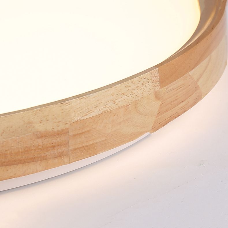 Round Wooden Ceiling Mount Light LED Ceiling Light with Acrylic Shade for Bedroom