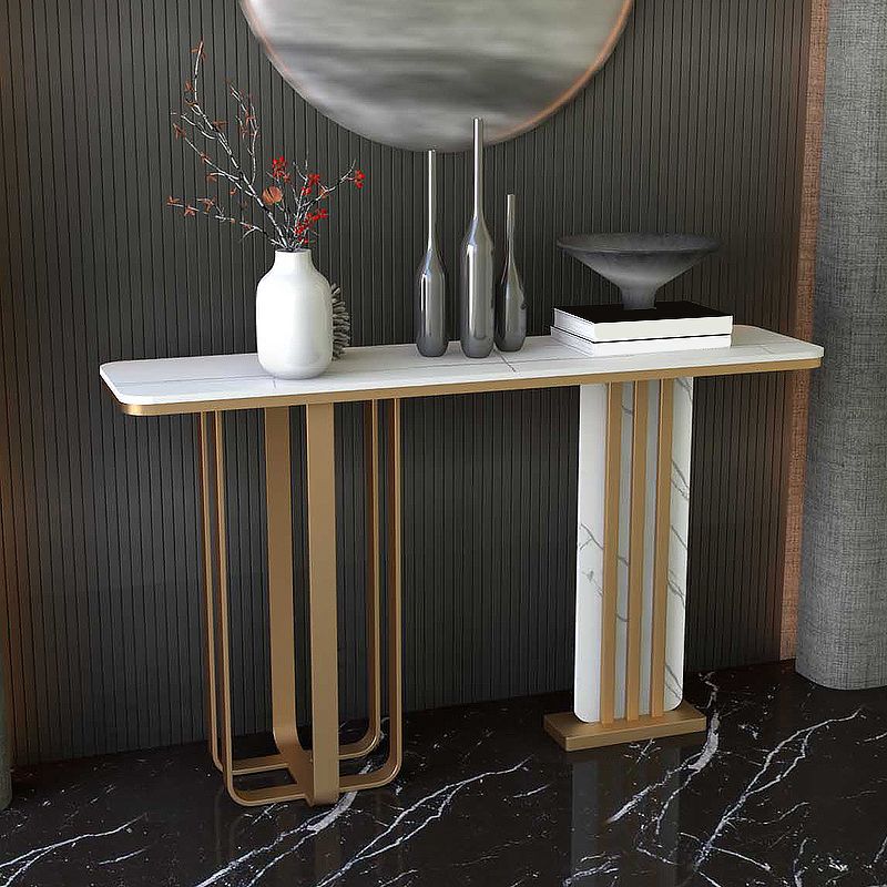 Glam Style Rectangle Top Console Table with Golden Base Accent Table for Hall