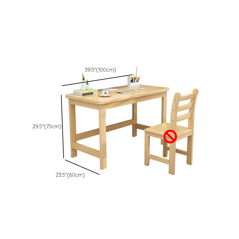 Solid Wood Desk and Chair in Natural 29.52" H Kids Writing Desk