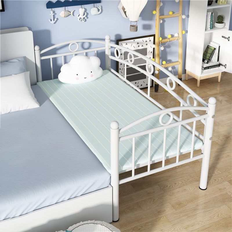 Contemporary Metal Platform Bed Open Frame White Kids Bed with Guardrail