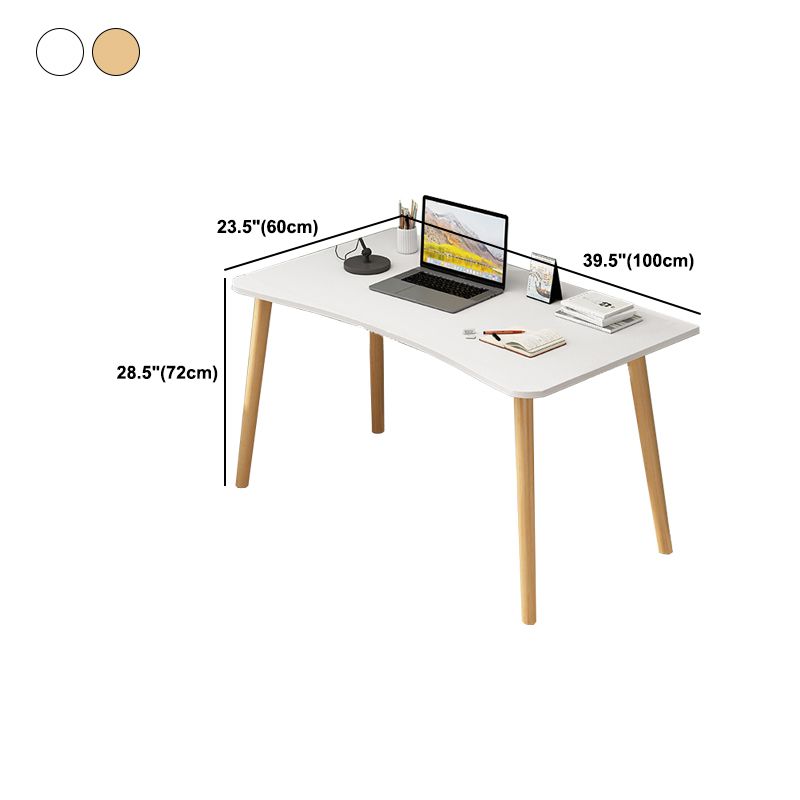 Modern White and Brown Office Desk Parsons Wooden Curved Writing Desk for Bedroom