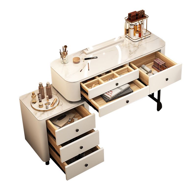 Contemporary Lighted Mirror Makeup Vanity Desk White Vanity Dressing Table Set