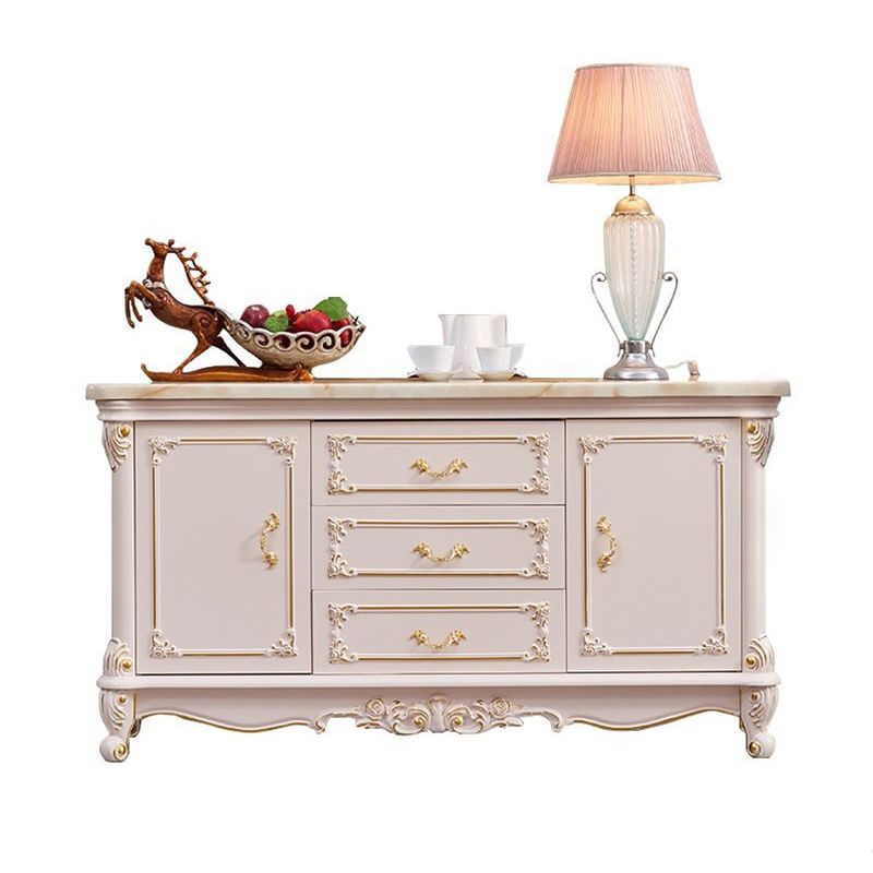 Glam Sideboard White Wood with Door and Drawer for Living Room