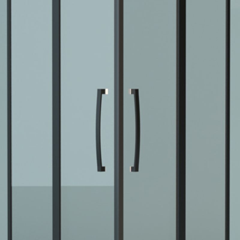 Square Black Framed Shower Enclosure Tempered Glass Shower Kit with Double Door Handles