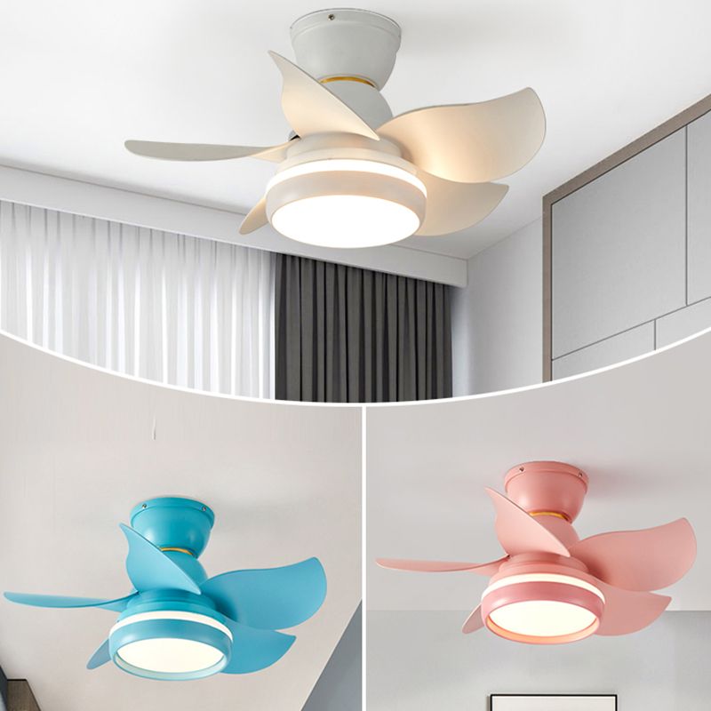 Conversion de fréquence Ventilateur LED Light Macaron Style Kids Room Semi Flush Plafond Light