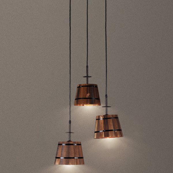 Distressed Wood Pail Pendant Light Fixture Vintage Wood Restaurant Hanging Light