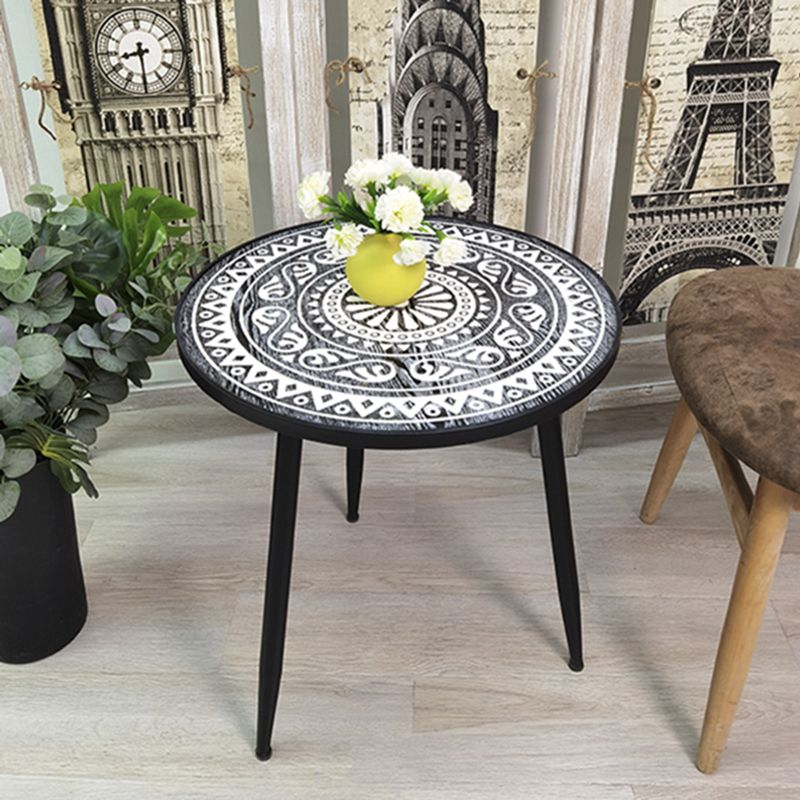 Metal / Wood 3 Legs End Table Natural/ Black Round Wood Side End Table