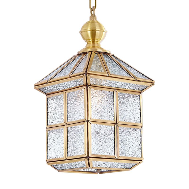 Gouden lantaarn hangende lamp traditioneel helder matglas 6,5 "/8" breed 1 lichte woonkamer plafond ophanging licht