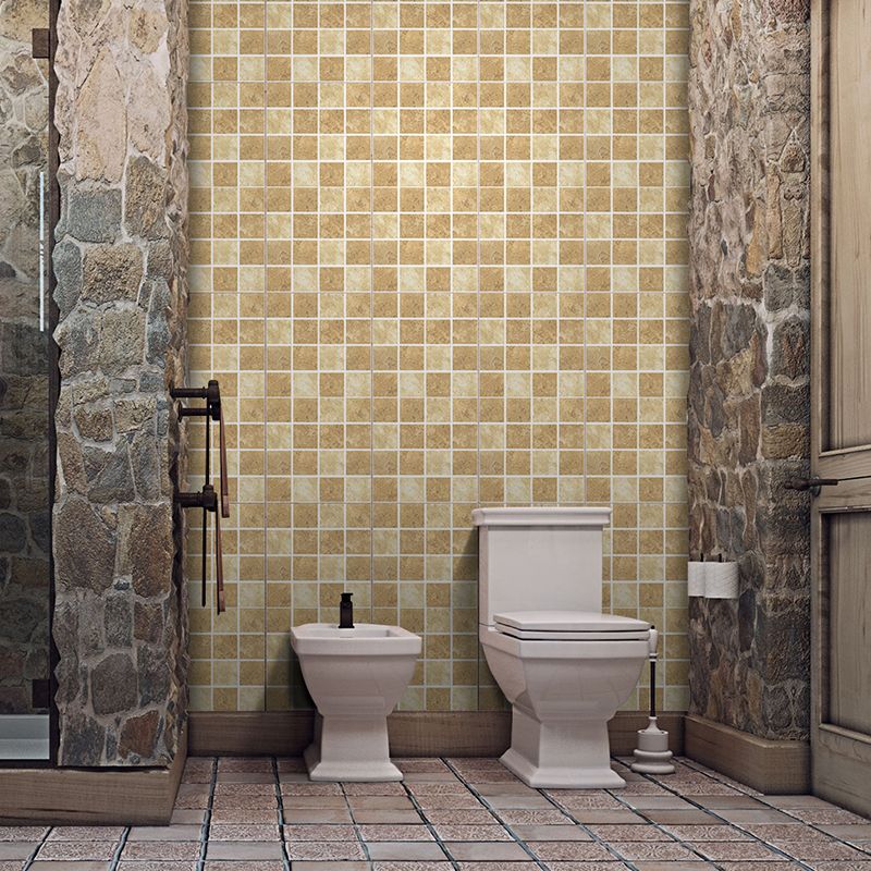 Brown Check Wallpaper Panels Contemporary Self Sticking Bathroom Wall Art, 2.2-sq ft