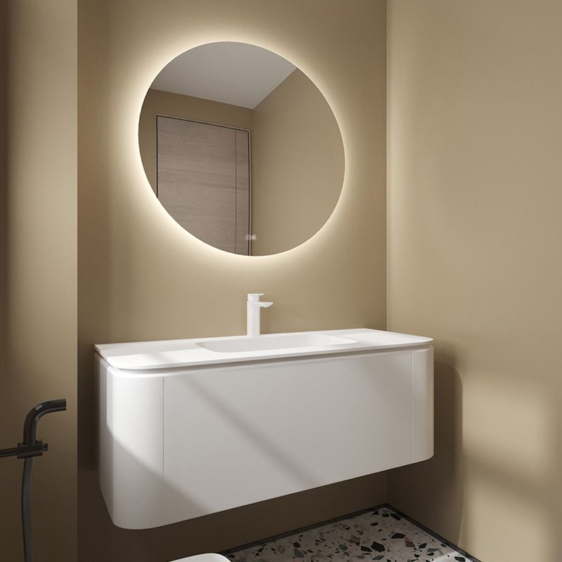 Wood Frame Vanity Rectangular Single Sink Mirror Wall-Mounted White Bathroom Vanity