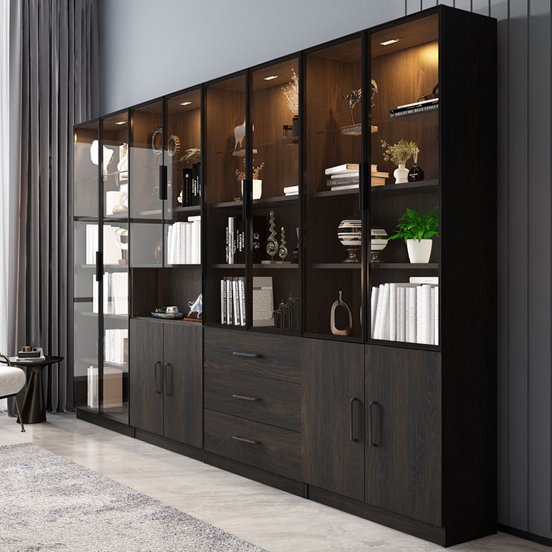 Scandinavian Faux Wood Storage Cabinet Glass Doors Display Cabinet for Living Room