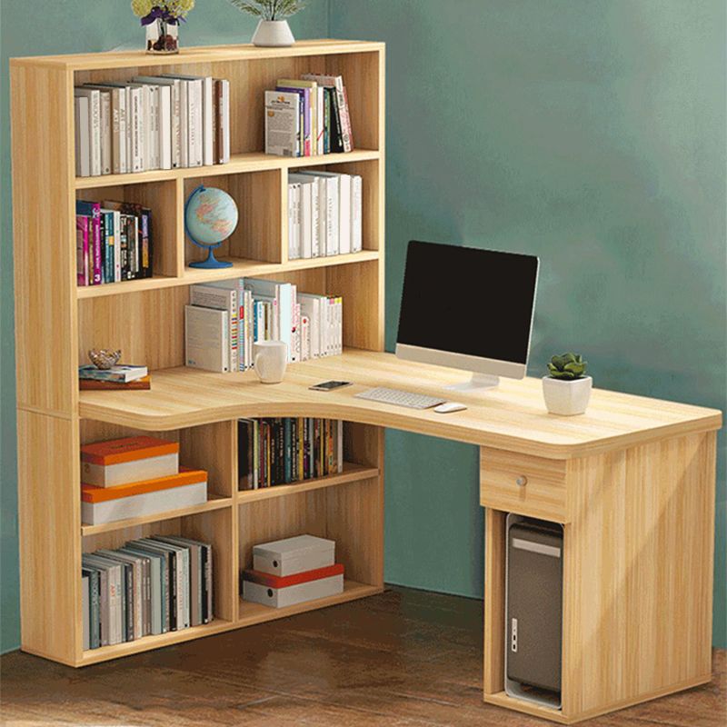 Engineered Wood Home Writing Desk 1 Drawer Rectangular Office Desk with Bookshelf