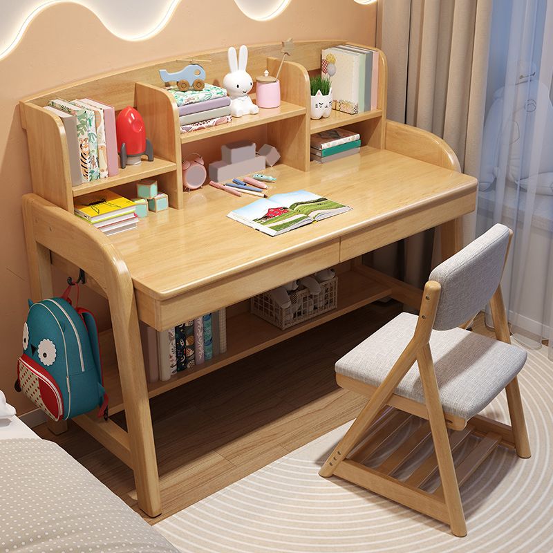 Contemporary Solid Wood Children's Desk with Storage Shelves and Drawers