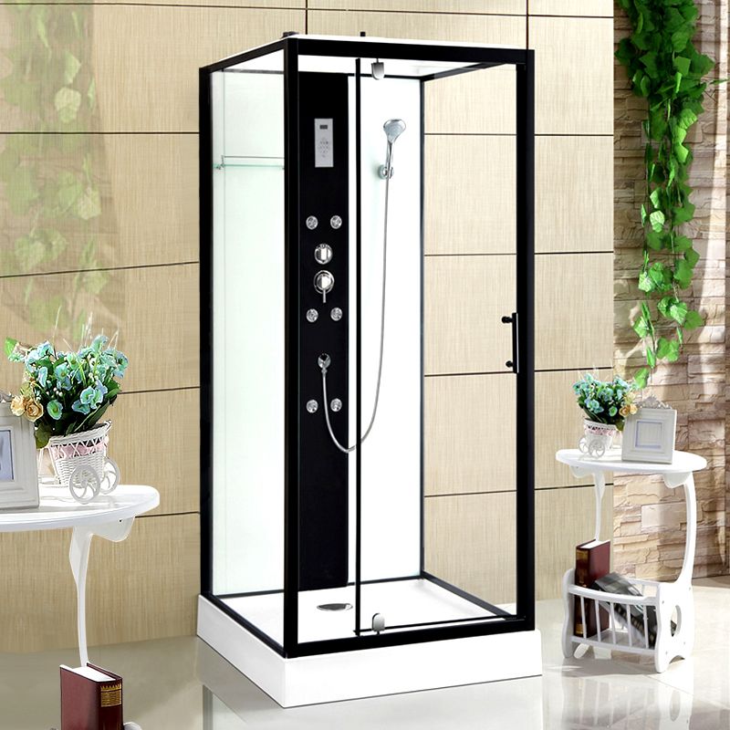 Modern Shower Stall Black Framed Shower Head Drainer Shower Stall