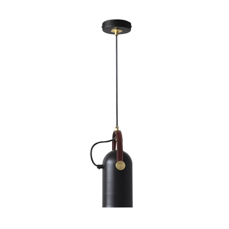 Half Capsule Fer Hanging Lighting Antiquised 1 head-thead Dining Room Suspension Lampe en noir avec poignée