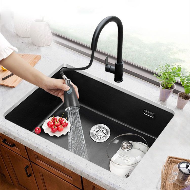 Rectangle Quartz Sink in Black Drop-In Kitchen Sink with Drain Assembly