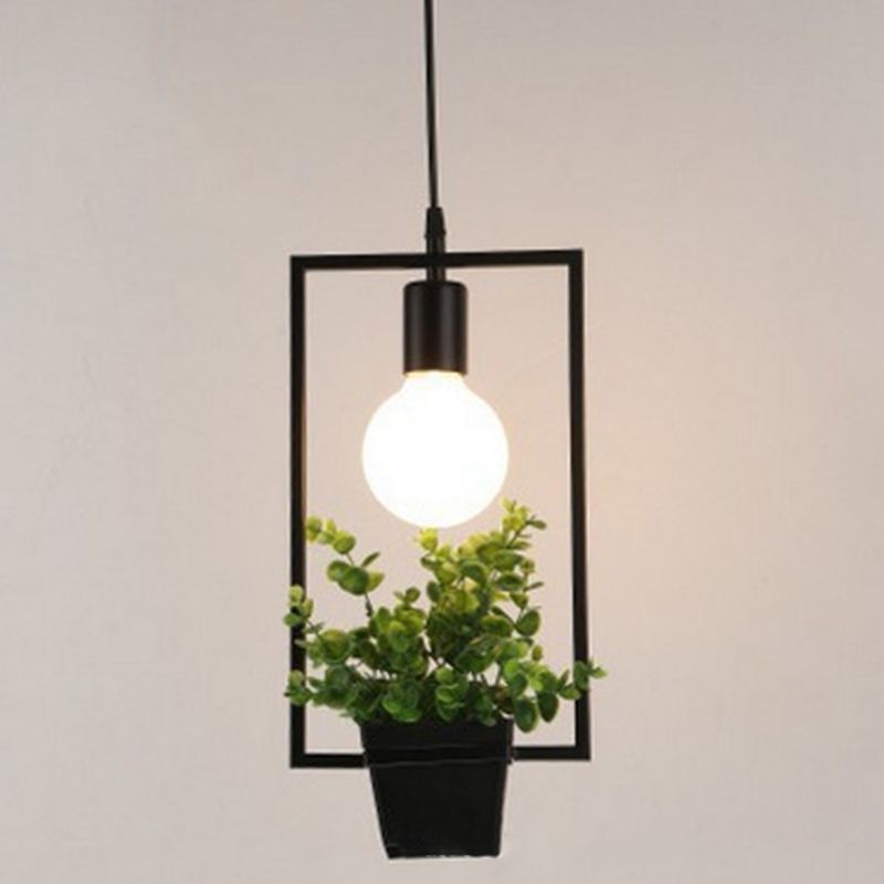 Geometric Restaurant Hanging Pendant Light Loft Style Metal Black Hanging Ceiling Light