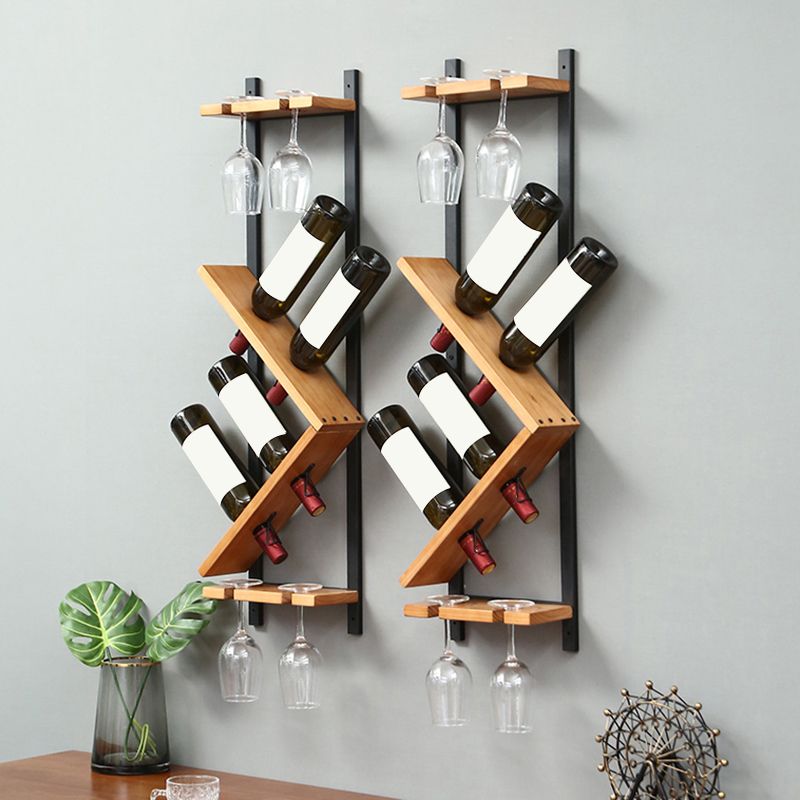 Wall Mounted Wine Shelf Wood and Metal Wine Holder Rack for Kitchen