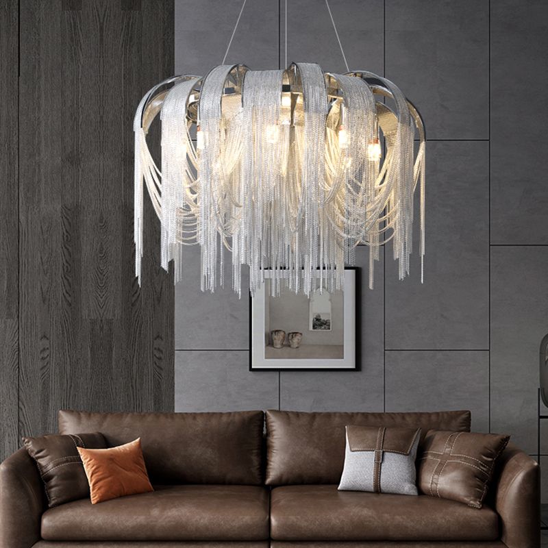 Modern Tassel Circular Pendant Light Metal Indoor Hanging Lamp with Aluminium Chain