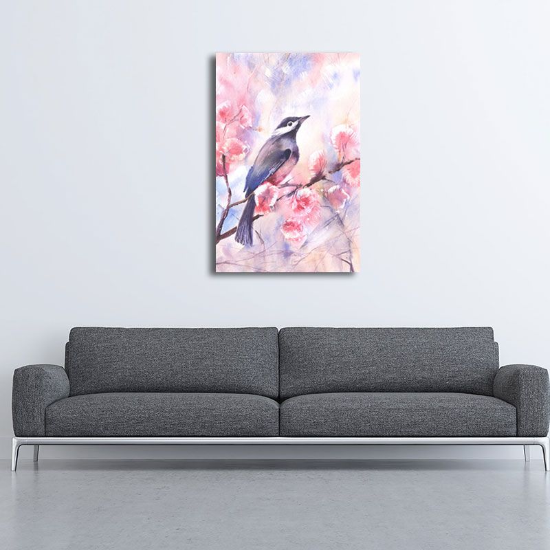 Rustic Bird Painting Canvas Print Pastel Color Textured Wall Art Decor for Living Room