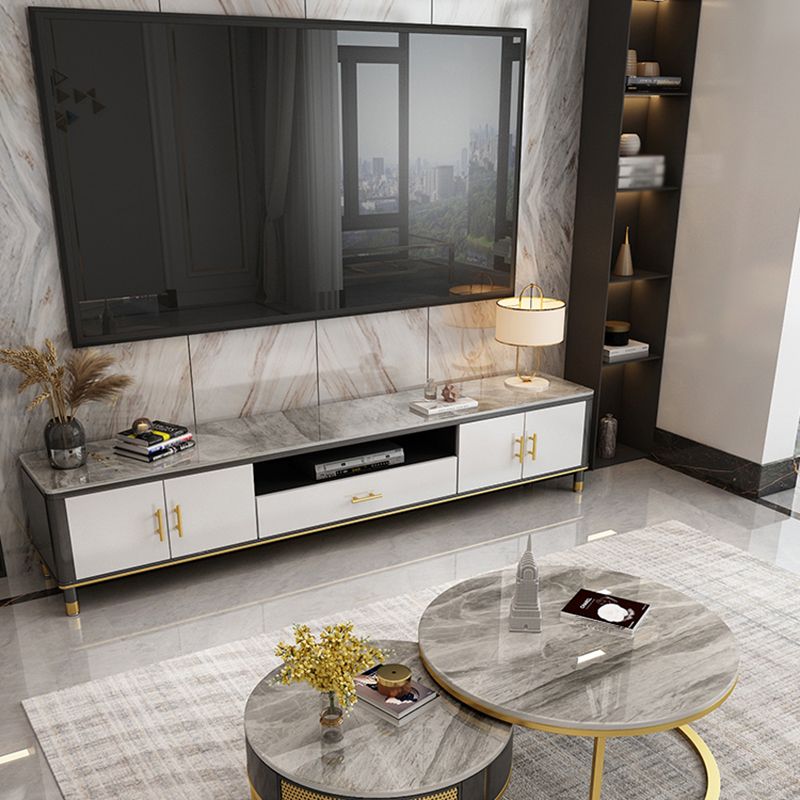 Glam Style TV Stand Stone Open Storage TV Console with Cabinet