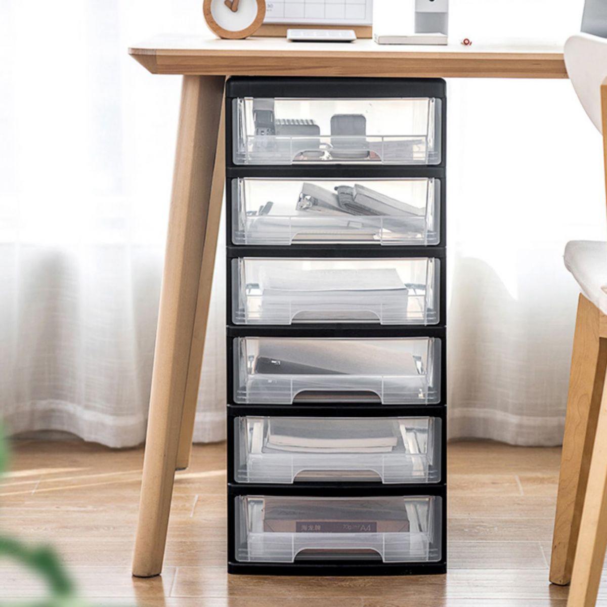 Modern Plastic Black Filing Cabinet with Drawers for Home and Office