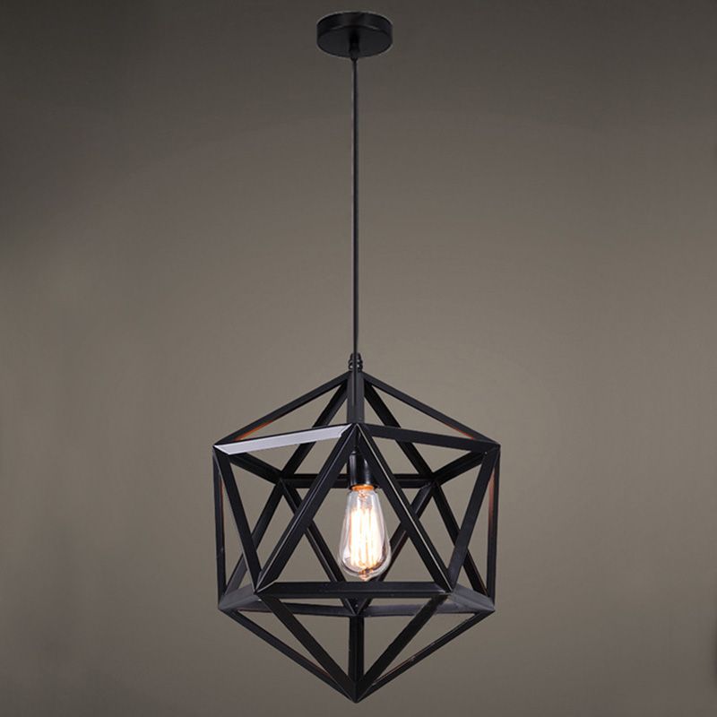 Geometric Metal Pendant Light Fixture Vintage Style Restaurant Hanging Ceiling Light in Black