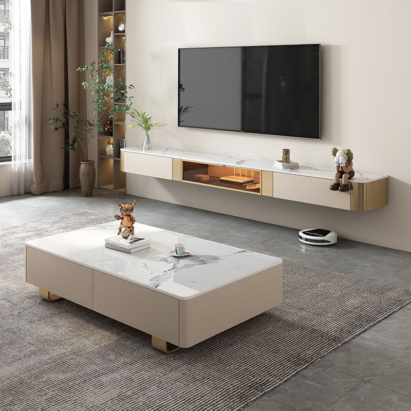 Glam TV Media Stand Enclosed Storage Stone TV Media Console with Drawers