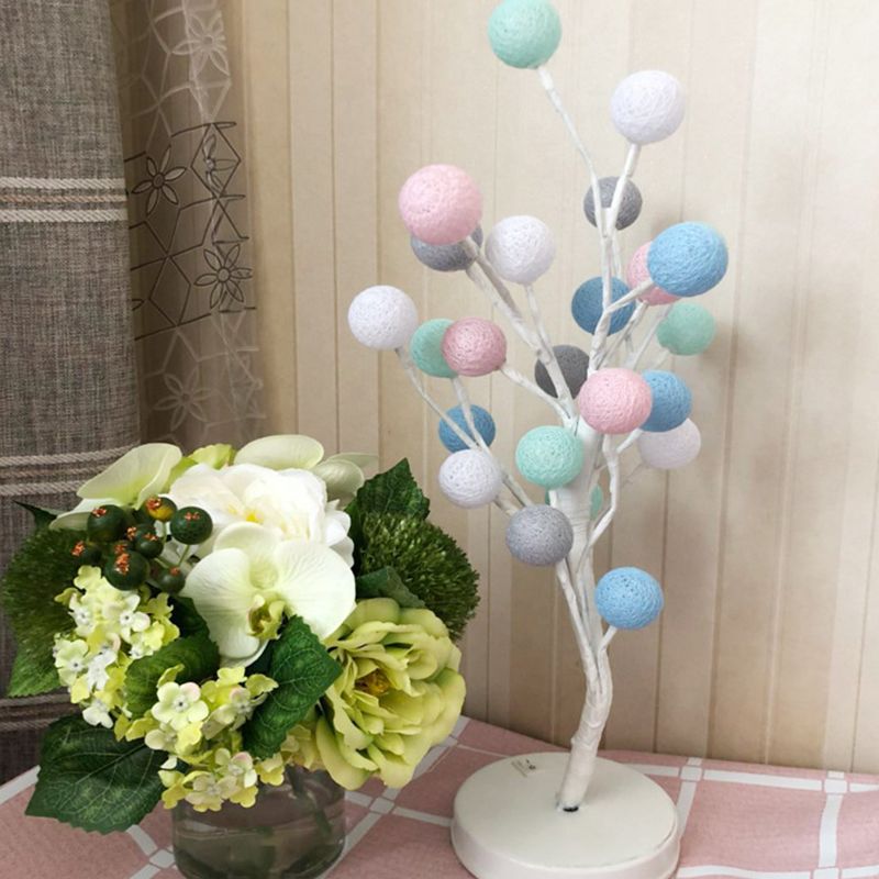 Ball Tree Bedroom Desk Lamp Cotton Thread Art Deco LED Night Table Lighting in Pink/Blue/Green-Pink-Blue