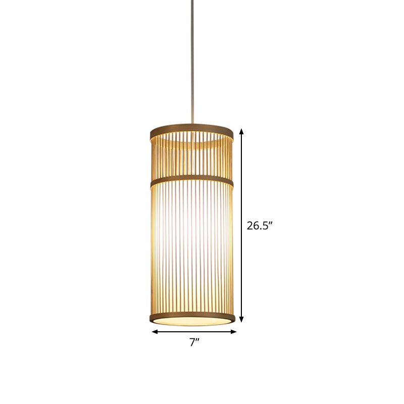 Tubular Bamboo Pendant Light Chinese 1 Head Wood Ceiling Suspension Lamp for Teahouse